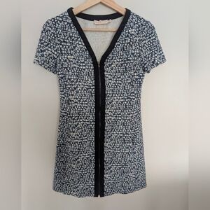 Tory Burch Geometric Print Ponte Zip Front V Neck Dress Size XS Women's